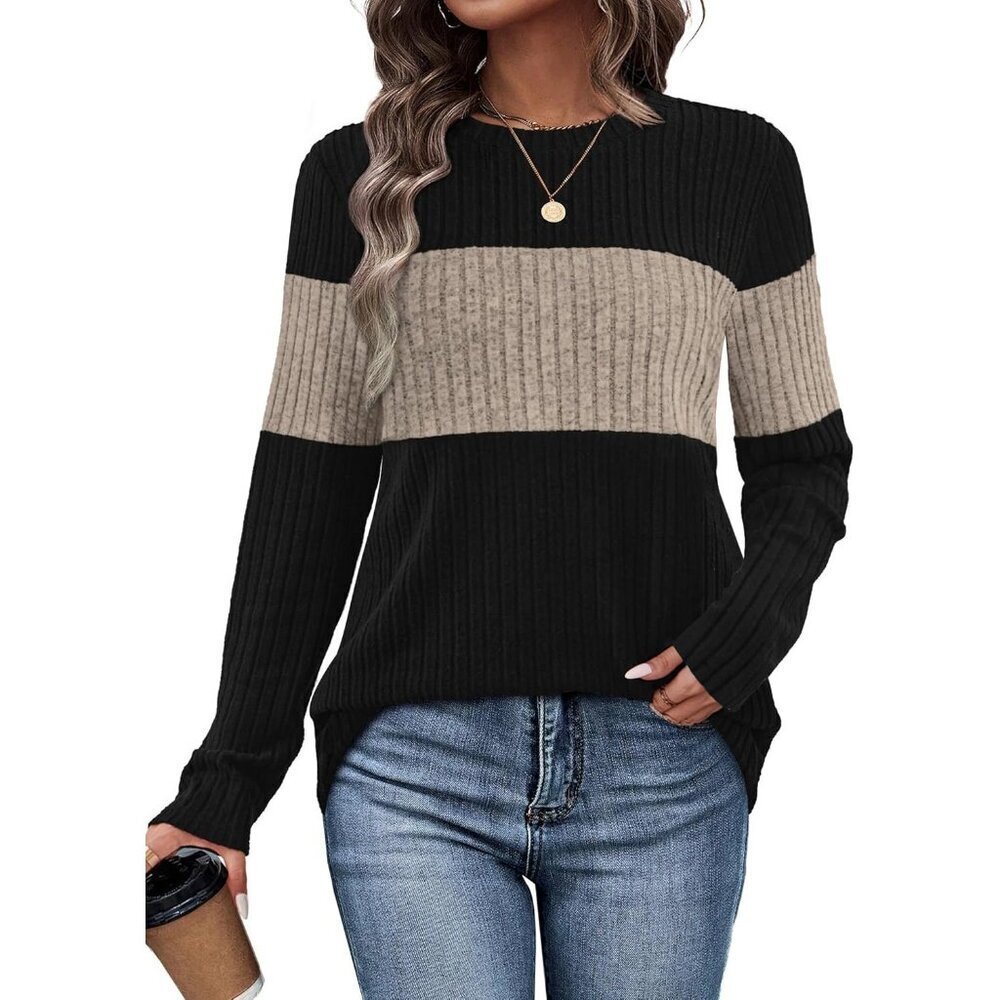 Women’s Trendy Color Block Sweaters Long Sleeve Tops Fall 2025 Winter Fashion